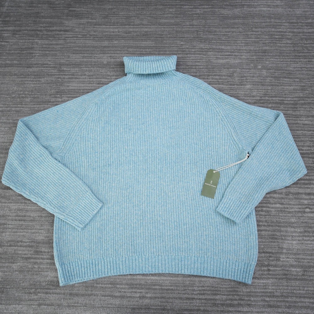 Mutual Weave MensTurtleneck‎ Sweater Blue Frost Heather Shaker Stitch XL NWT